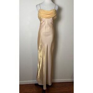 Let's Fashion VTG Cowl Neck Maxi Slip Dress S Shimmer Strappy Ethereal Fairy